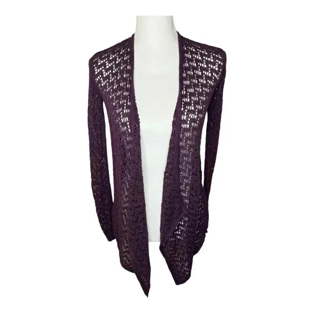 American Eagle Outfitters Women’s XXS Open Knit Purple Open Front‎ Cardigan